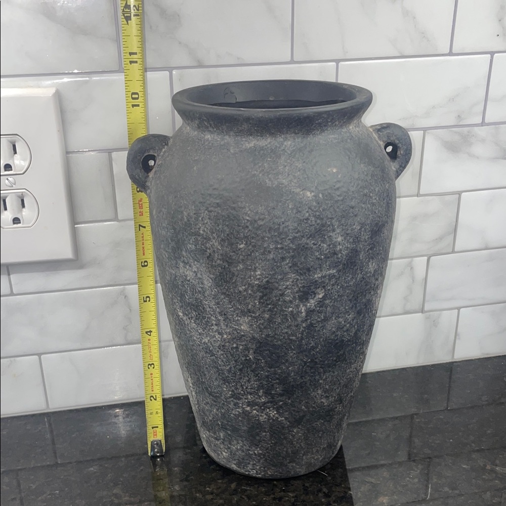Rustic Weathered Antiqued Handled Black Textured Vase Urn